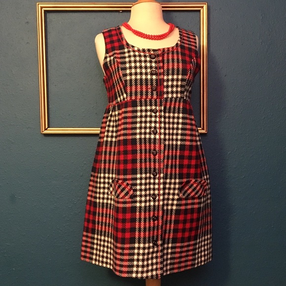 Vintage Dresses & Skirts - Vintage Mixed Blue, Red, White Plaid Jumper Dress